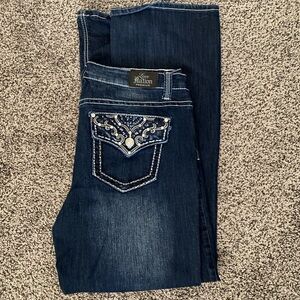 Love Nation 14 Jeans Dark Blue Stretch Denim Bling Rhinestones Boot Cut Bootcut